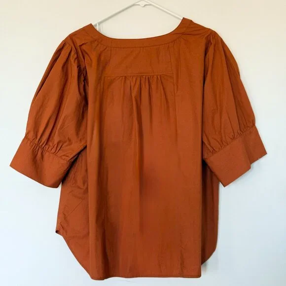 Anthropologie Puff-Sleeve Sculpted Blouse | Burnt Orange (1X) - Picture 3 of 7